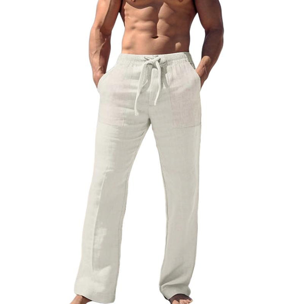 Men's Cotton and Linen Solid Color Elastic Trousers 16683097X