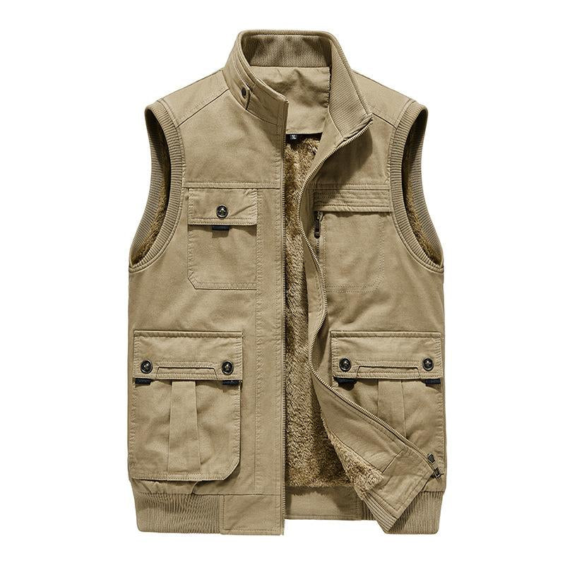 Men's Outdoor Casual Plush Stand Collar Warm Vest 61685956Y