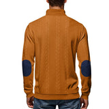 Men's Casual Jacquard Button Stand Collar Patchwork Long Sleeve Sweatshirt 73358660M