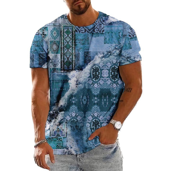 Men's Retro Abstract Painting Print Round Neck Short Sleeve T-Shirt 39913982X