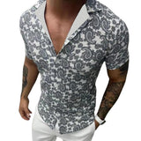 Men's Slim Fit Sexy Cashew Lapel Short Sleeve Shirt 43217916TO