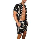 Men's Printed Suit Loose Casual Shirt Shorts Set 97426242X