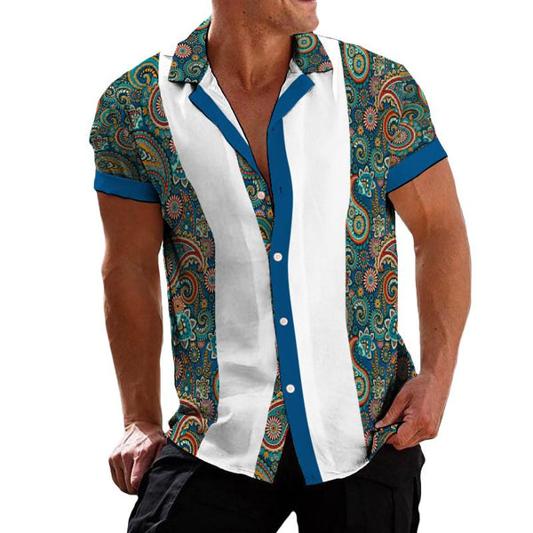 Men's Retro Ethnic Peris Lapel Short Sleeve Shirt 70203916TO