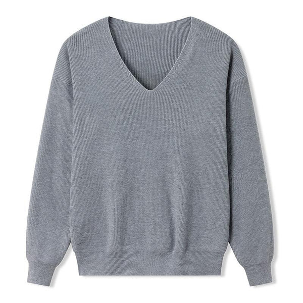 Men's Casual Solid Color V-Neck Knitted Pullover Sweater 36585722M