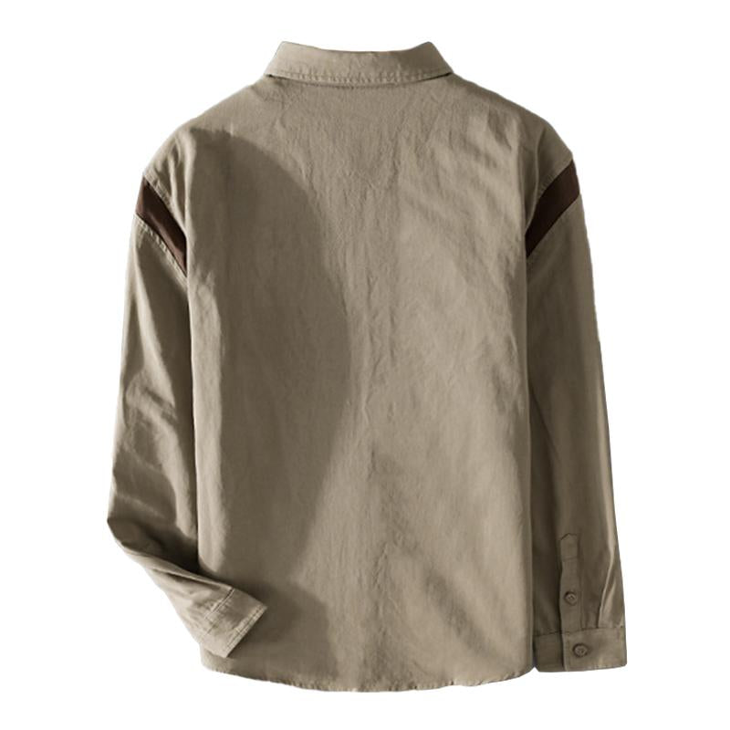 Men's Casual Colorblock Cotton Loose Lapel Long-Sleeved Shirt 46518434M