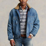 Men's Washed Denim Jacket with Paneled Jacket 86404396U