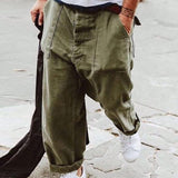 Men's Casual Solid Color Cotton Linen Large Pockets Pants 40216116M