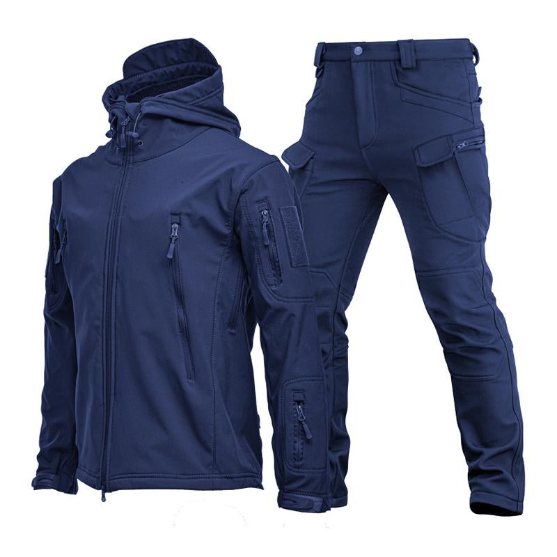 Men's Outdoor Solid Color Hooded Jacket Pants Set 98788821Y