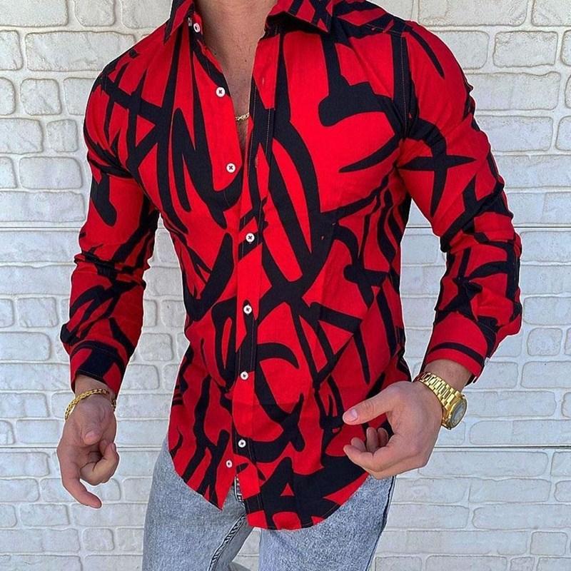 Men's Printed Slim Fit Casual Long Sleeve Shirt 46623272U