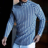 Men's Houndstooth Print Casual Long Sleeve T-Shirt 98663738X