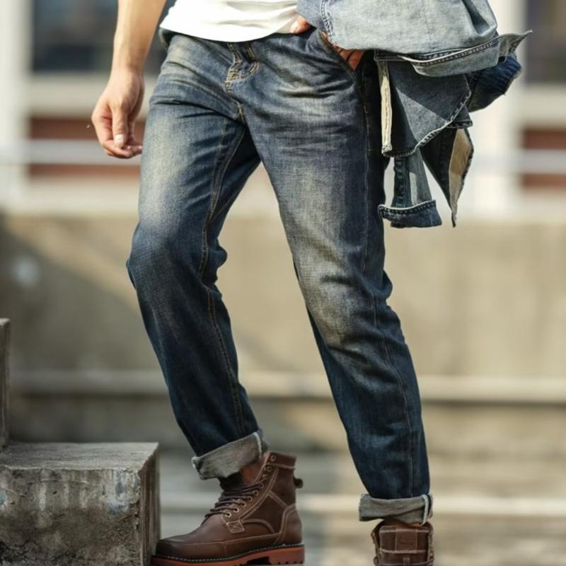 Einfarbige Cargo-Jeans für Herren im Vintage-Stil, Motorrad-Look, 20563784Y