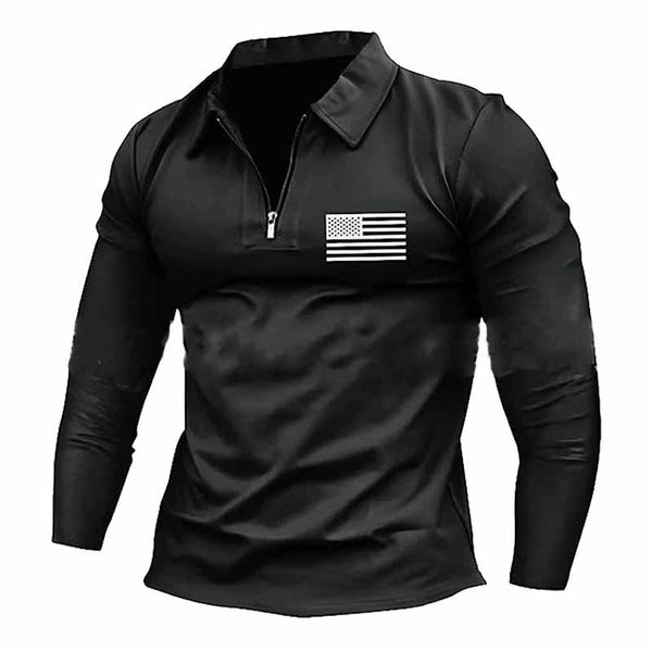 Men's Outdoor Sports Zipper Lapel Long Sleeve POLO Shirt 52283129X