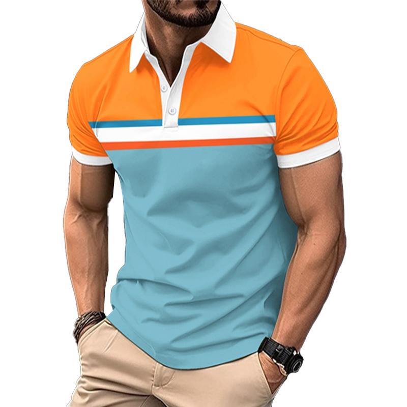 Men's Casual Color Block Striped Short Sleeve Polo Shirt 13537947Y