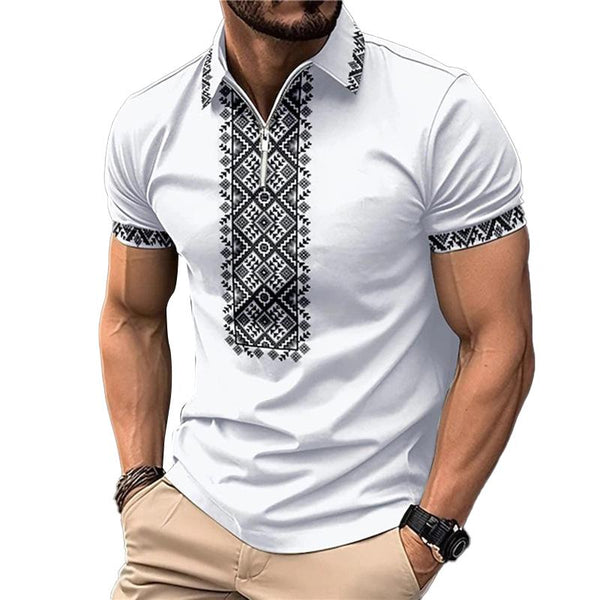 Men's Casual Ethnic Graphic Print Short-Sleeved Polo Shirt 30544909Y