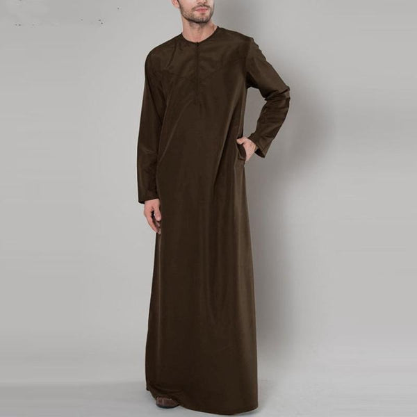 Men's Loose Solid Color Long Sleeve Muslim Robe 44987725Y