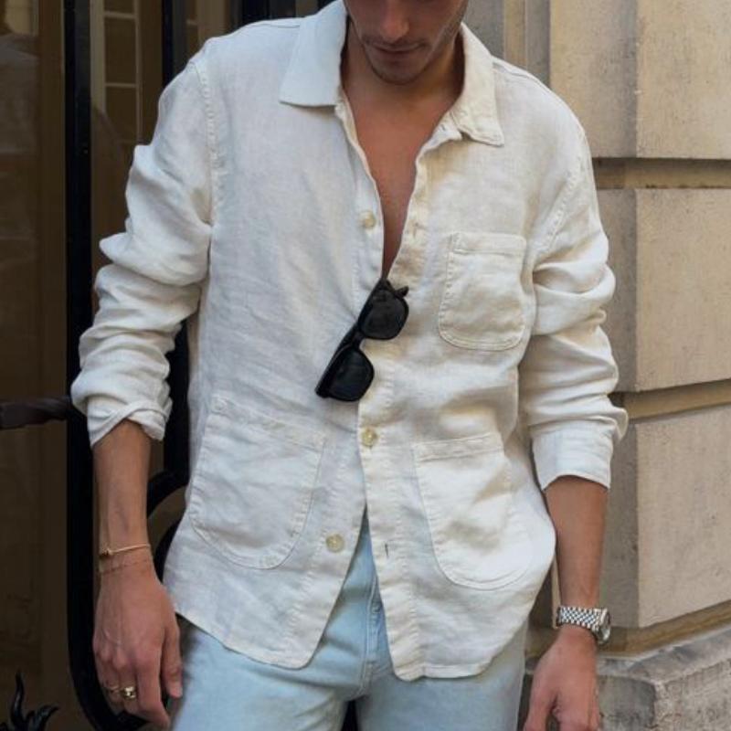 Camicia a maniche lunghe con tasca casual vintage da uomo 84721279TO