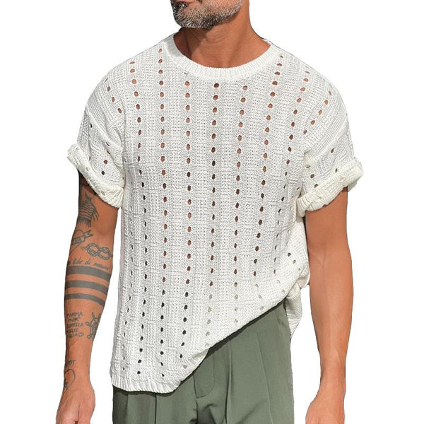 Men's Casual Round Neck Hollow Short Sleeve T-Shirt 24266824TO
