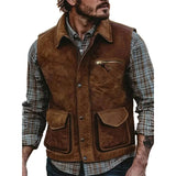 Men's Suede Vintage Lapel Zipper Vest 86998119X