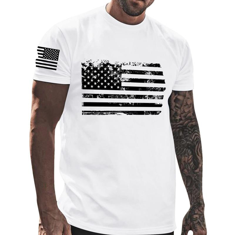 Men's Independence Day Crew Neck American Flag Print Top T-Shirt 32249480X