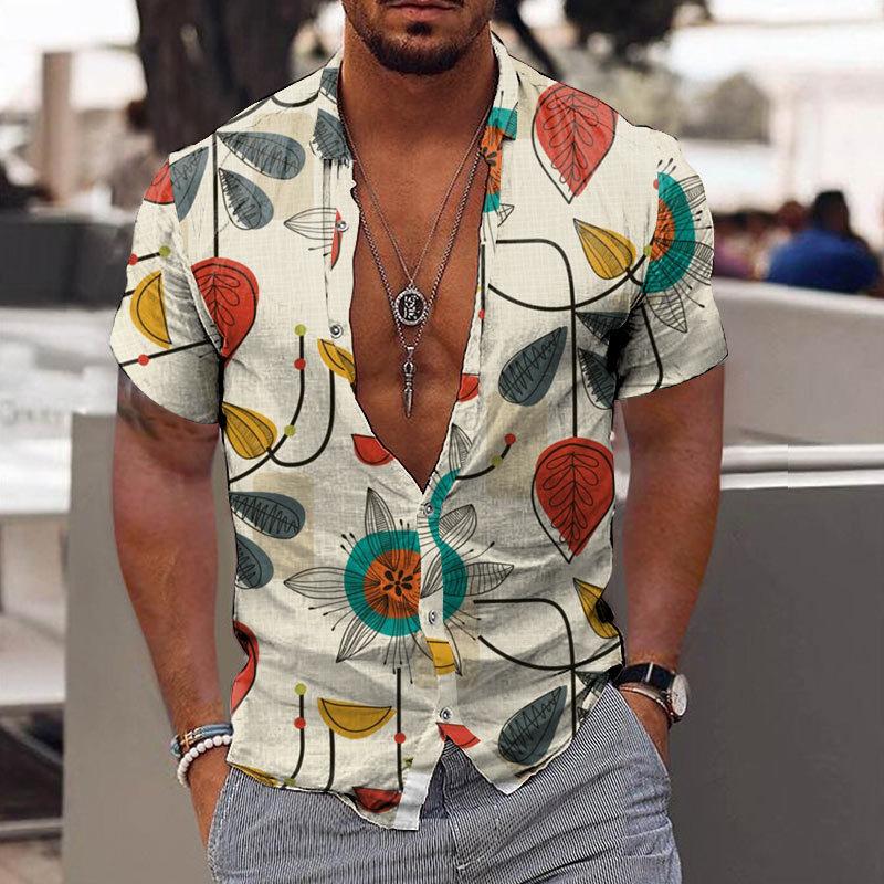 Men's Lapel Print Hawaiian Short Sleeve Shirt 89057222X