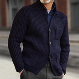 Men's Casual Stand Collar Patch Pocket Slim Fit Knitted Suit Cardigan 11382058M