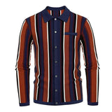 Men's Casual Thin Striped Knitted Long Sleeve Casual Polo Shirt 68778670M