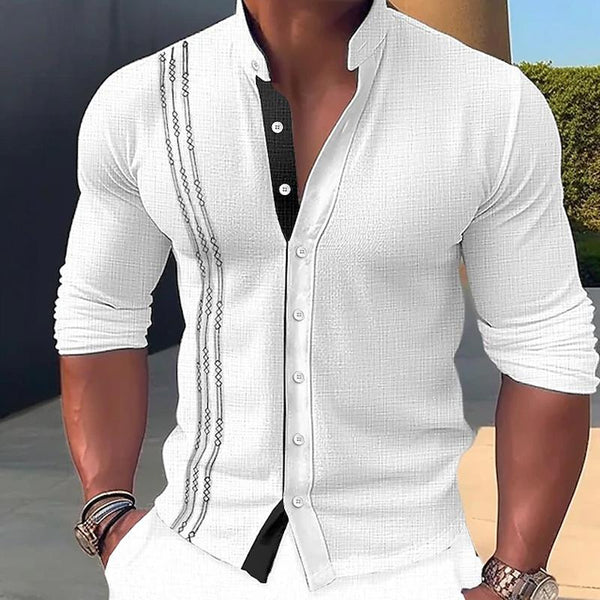 Men's Casual Summer Stand Collar Button Long Sleeve Shirt 40253749M