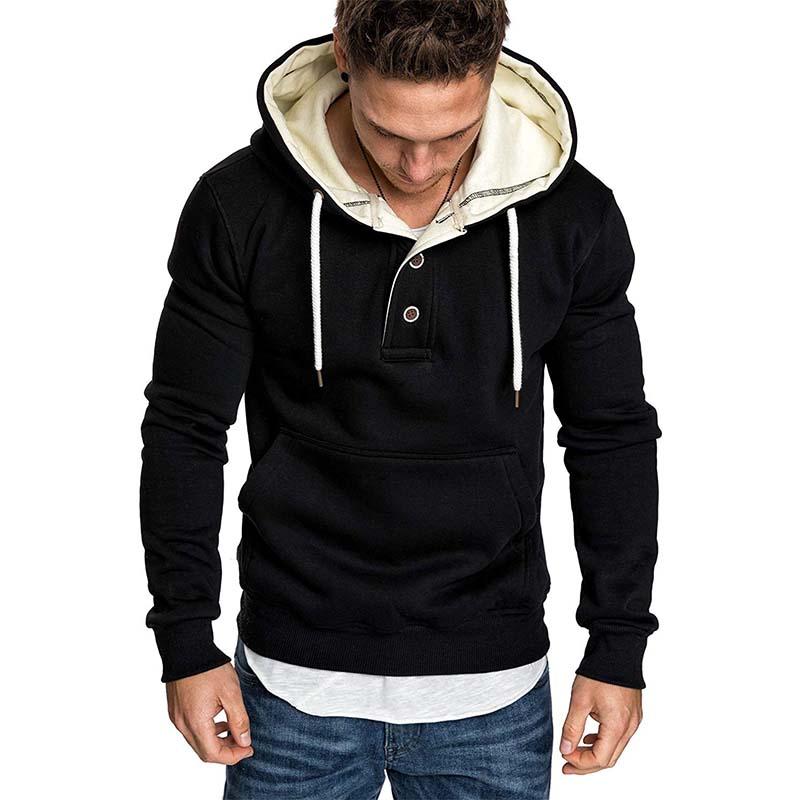 Men's Classic Casual Slim Fit Button-stitched Solid Color Hoodie 89327392K