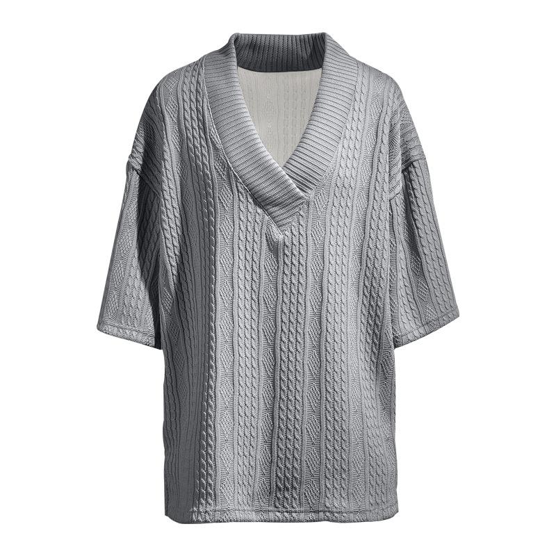 Men's Solid V Neck Jacquard Knitwear Half Sleeve T-Shirt 58987882Z