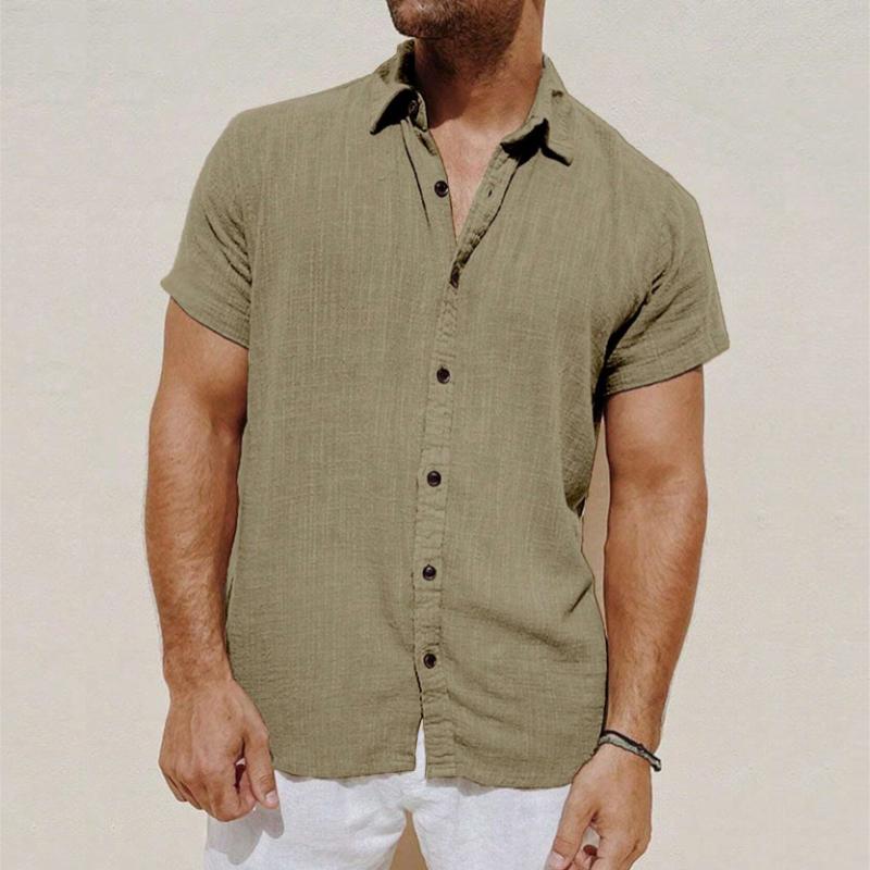 Men's Vintage Cotton and Linen Short Sleeve Shirt 60111924TO