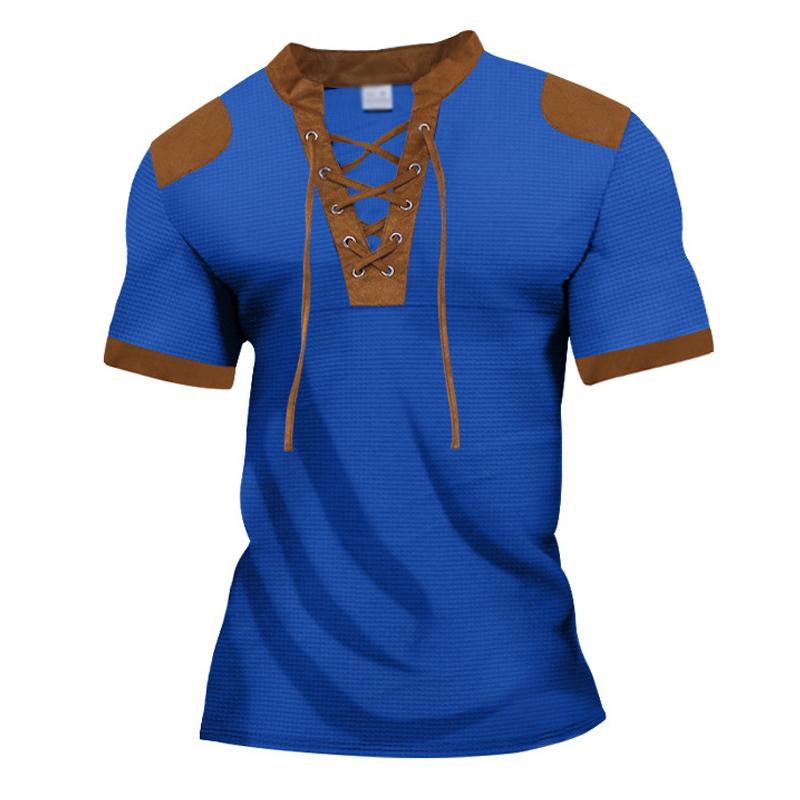 Men's Sports Short Sleeve Lace-Up Men's T-Shirt 74558644X