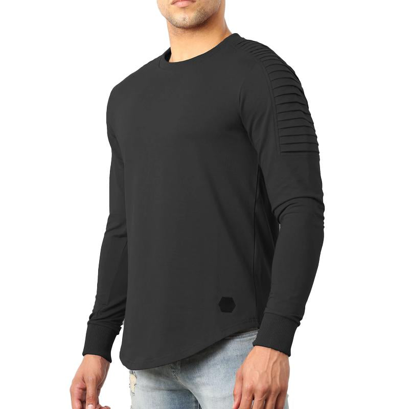 Men's Round Neck Long Sleeve Ruched Raglan Sleeve T-Shirt 07225026X