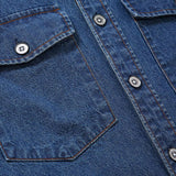 Men's Vintage High Quality Washed Lapel Short Sleeve Denim Work Shirt 83068873M