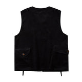 Men's Vintage Solid Color Collarless Multi Pocket Corduroy Vest 49668916Y