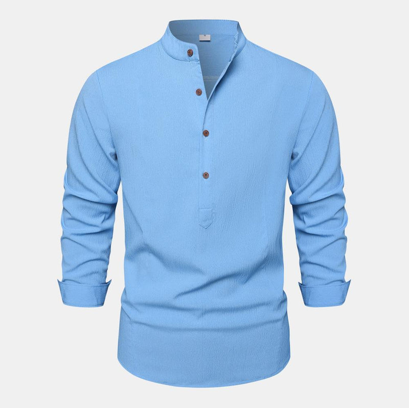 Men's Casual Solid Color Stand Collar Long Sleeve Shirt 66224880Y