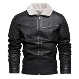 Men's Fleece Warm Slim Fit Leather Jacket 16750145U