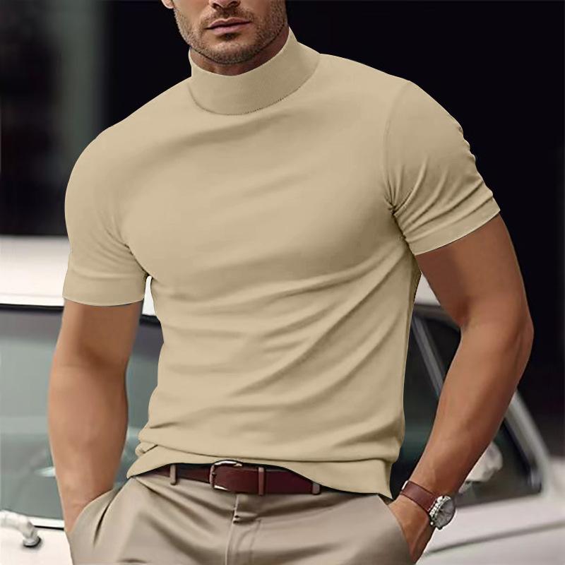 T-shirt à manches courtes et col roulé pour homme, couleur unie, coupe slim, 95228052Y