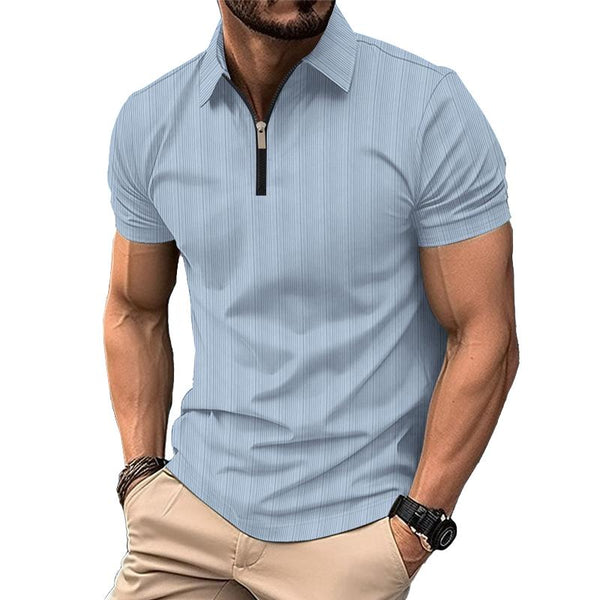 Men's Solid Color Textured Zip Short Sleeve POLO Shirt 51841284X