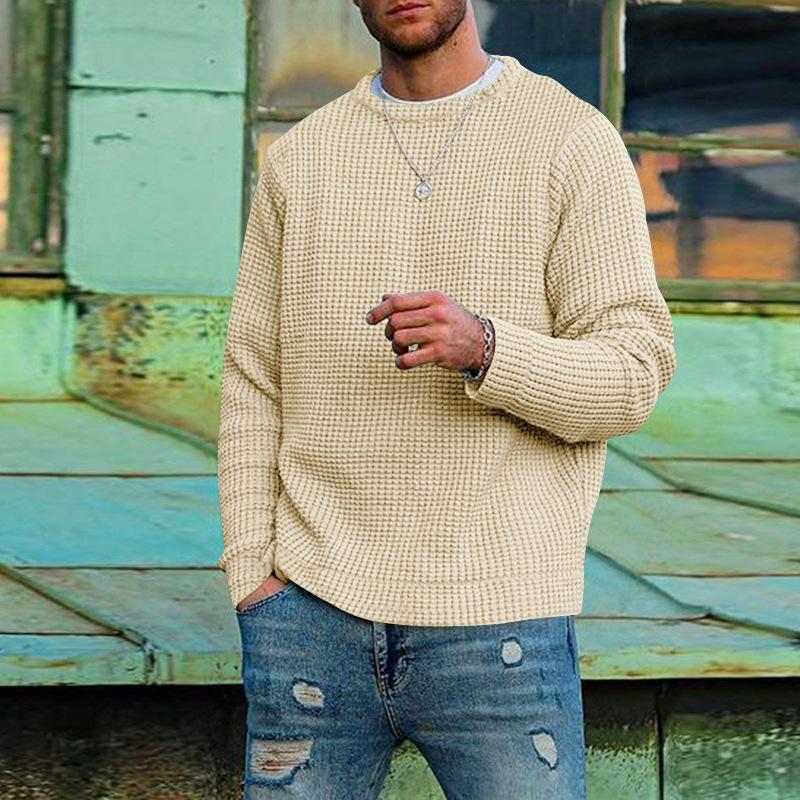 Men's Solid Color Waffle Round Neck Bottoming Sweater 75924830X