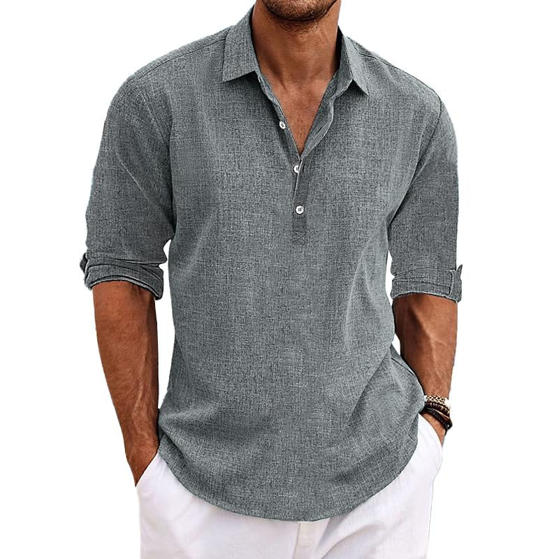 Camisa informal de manga larga con solapa y mangas enrolladas de color liso para hombre 41061054Y