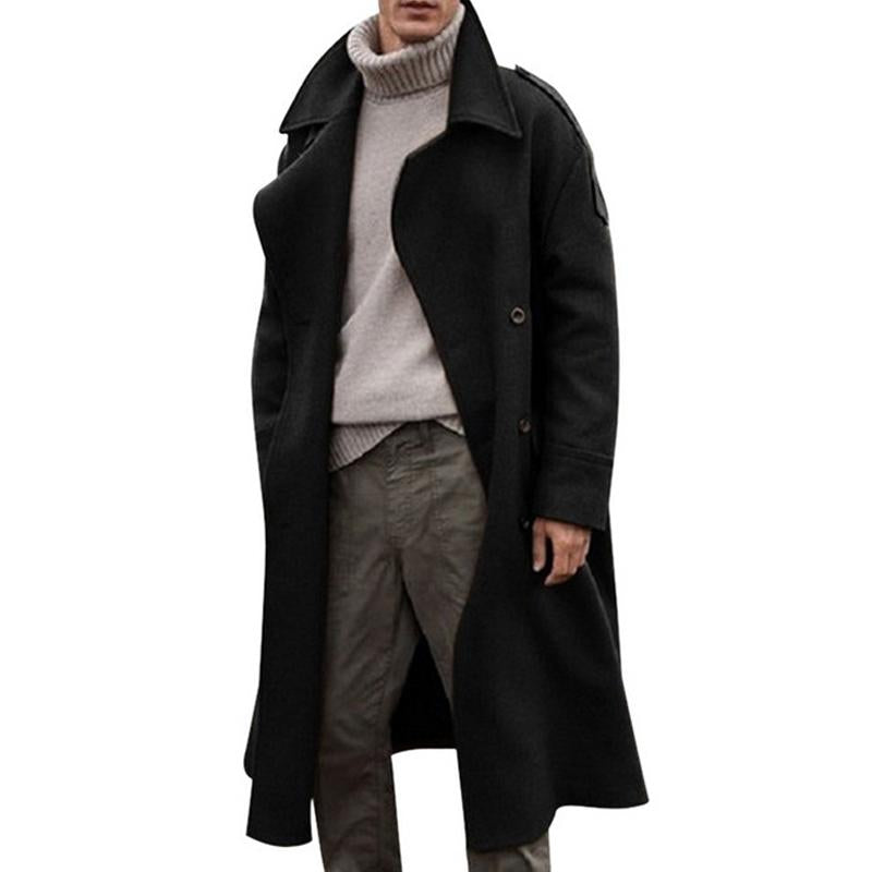 Men's Turn-down Collar Double Breasted Solid Long Coat 63857145Z