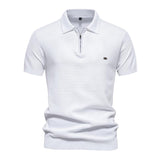 Men's Casual Solid Color Lapel Knitted Slim Fit Short Sleeve Polo Shirt 19878419M