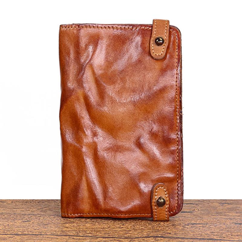 Men's Vintage Top-Grain Cowhide Hand-Rubbed Distressed Long Wallet 50831261M
