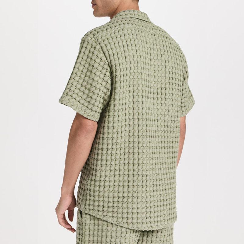 Men's Fashion Plaid Lapel Short Sleeve Shirt Loose Shorts Set 73594435M