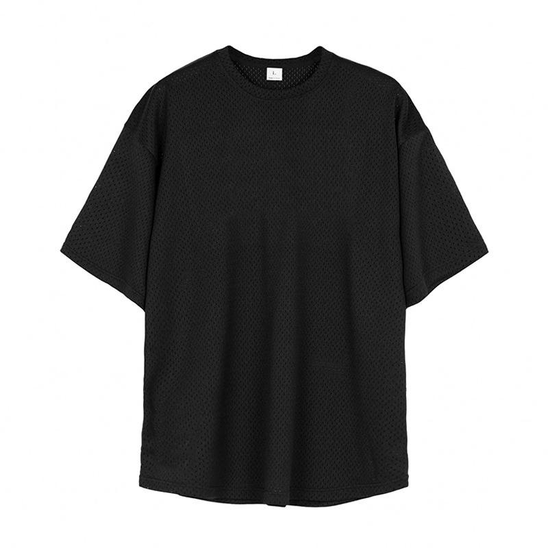 Herren T-Shirt mit Rundhalsausschnitt und lockerem Schnitt, kurzärmlig, einfarbig, Netzstoff 07588166Z