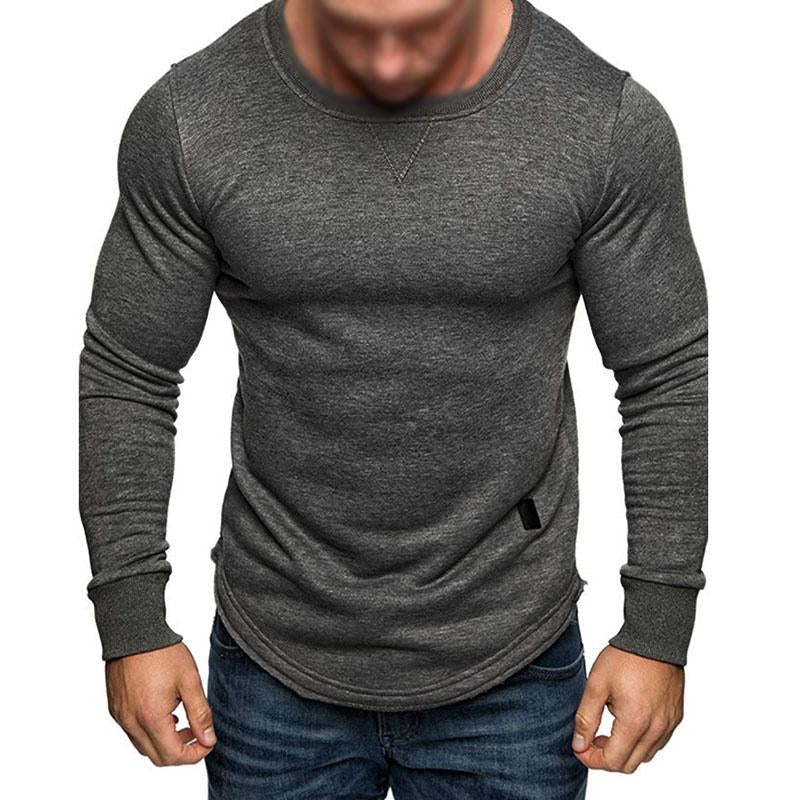 Men's Casual Solid Color Round Neck Long Sleeve T-Shirt 38971390M