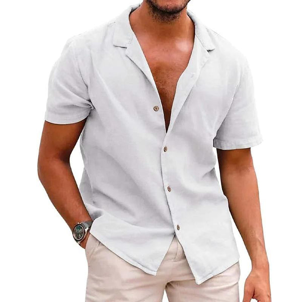 Men's Casual Solid Color Lapel Short Sleeve Shirt 88285846M
