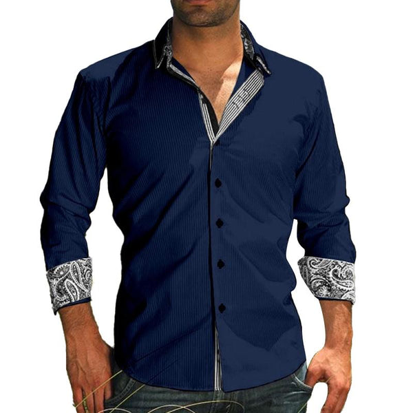 Men'S Casual Printed Patchwork Lapel Long Sleeve Shirt 71083538Y