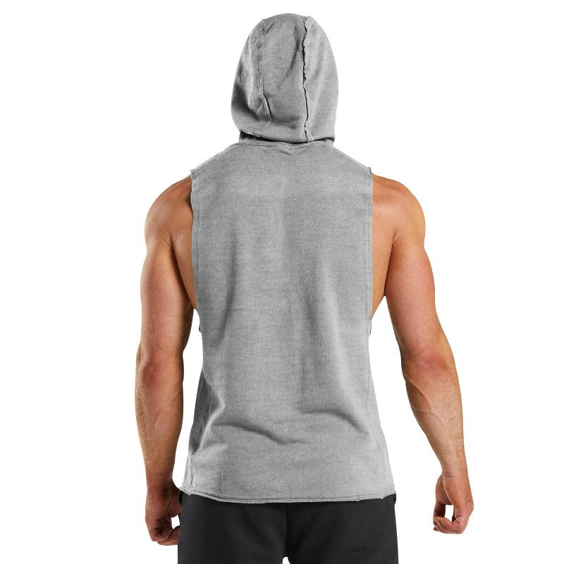 Men's Solid Loose Hooded Sleeveless Fitness Sports Tank Top 82109561Z