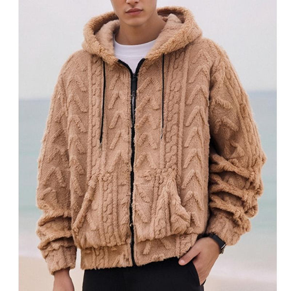 Men's Solid Color Plush Warm Hooded Coat 73513886Y